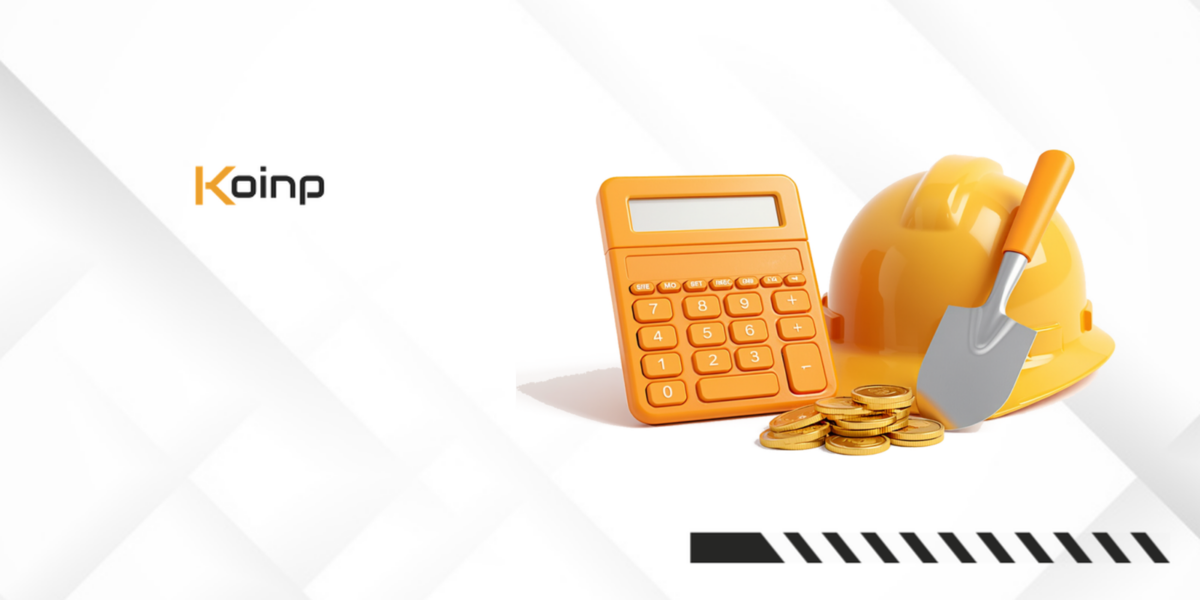 Calculadora laranja, capacete de obra, colher de pedreiro e moedas