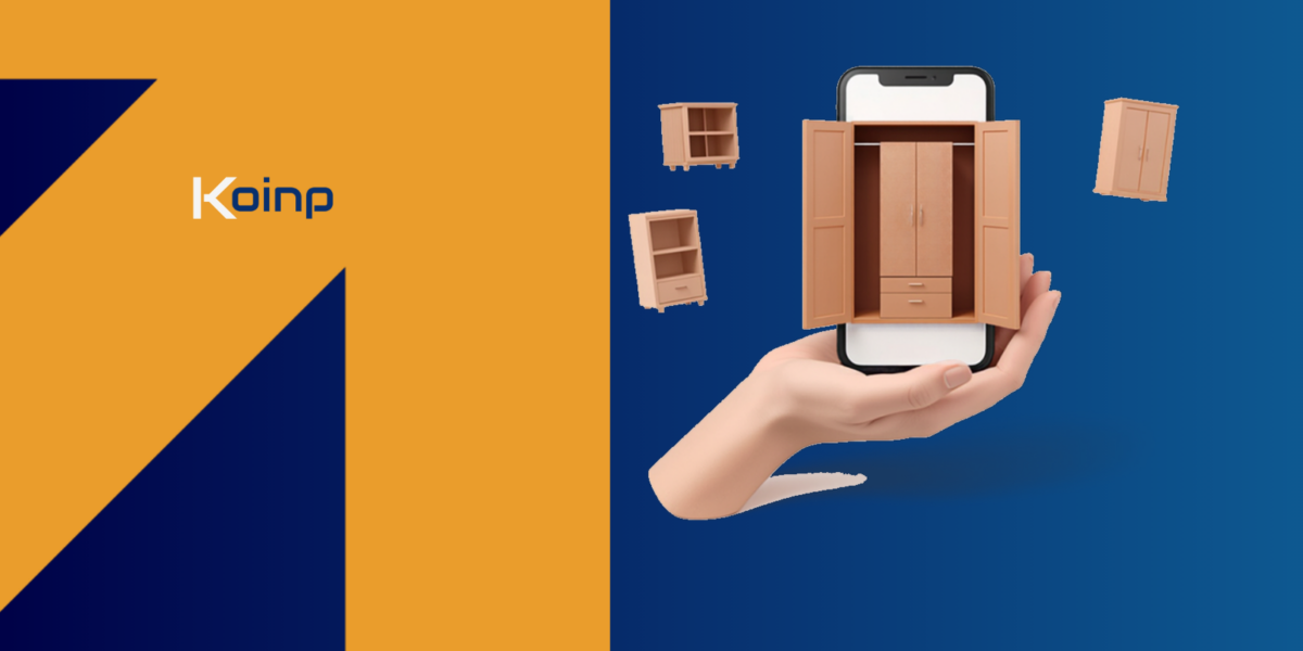 Mão segurando celular com projeto de guarda-roupa em 3D