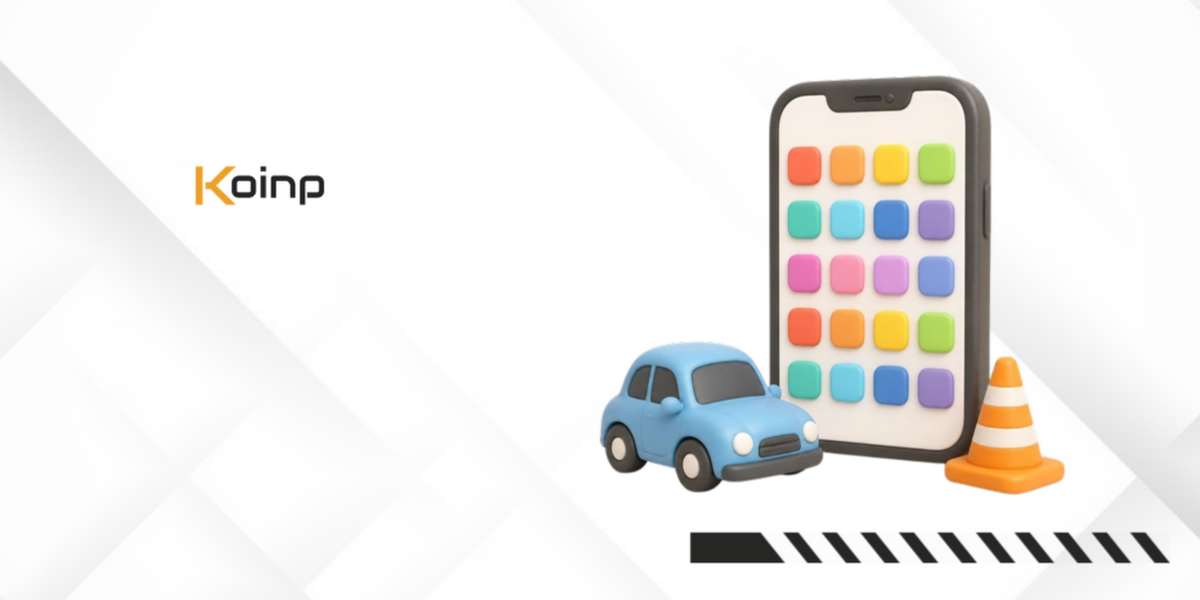 Téléphone avec des applications, petite voiture et cône