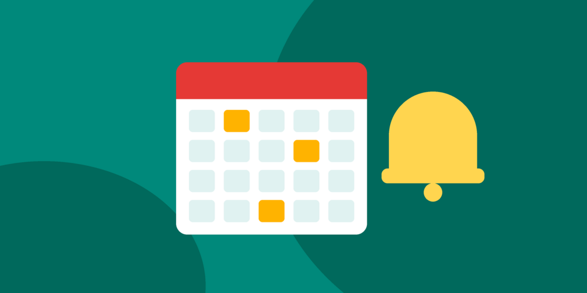 Ilustração de calendário com dias marcados e um sino